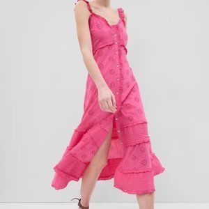 Ruffle Hem Eyelet Maxi Dress